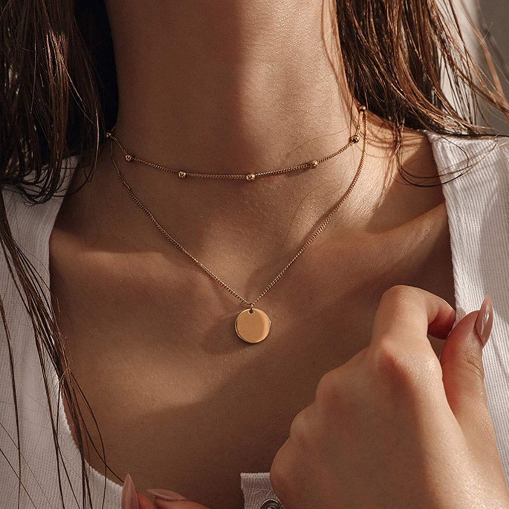 Layered Beads And Coin Necklace 9$